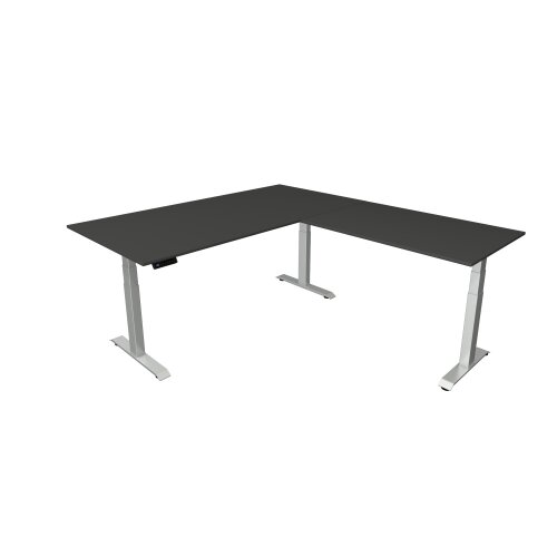Elektrisch höhenverstellbarer Winkelschreibtisch Serie Star Höhenverstellung von 64-129 cm, im Maß: 180 x 180 cm, Dekor: Anthrazit, Gestell:  Silber