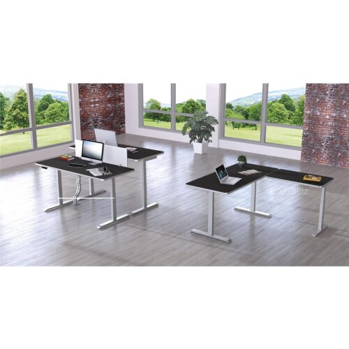Elektrisch höhenverstellbarer Winkelschreibtisch Serie Star Höhenverstellung von 64-129 cm, im Maß: 180 x 180 cm, Dekor: Anthrazit, Gestell:  Silber