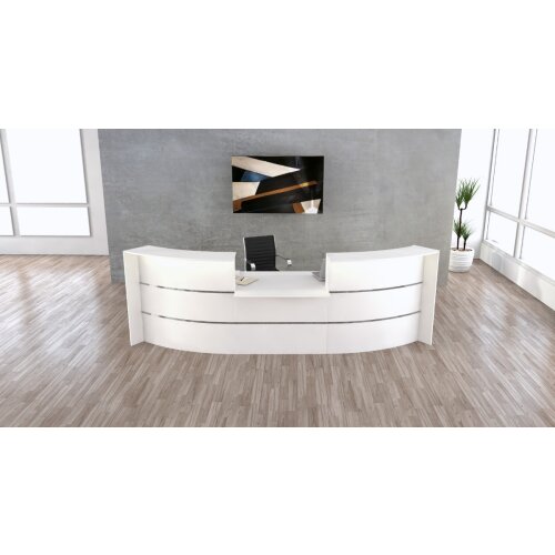 Empfangstheke Bogenform mit Beratungsplatz mittig 324 cm breit