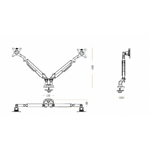 Monitorarm mit Gasdämpfer für 2 Monitore