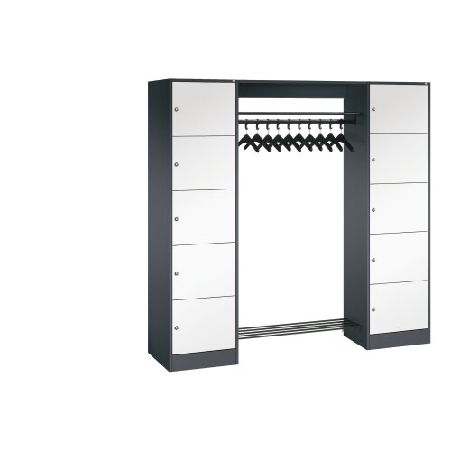 Offene Schliessfachgarderobe extra breit 10 Fächer Korpus RAL 9016 Verkehrsweiß, Türen RDS 1108060 Clowngrün