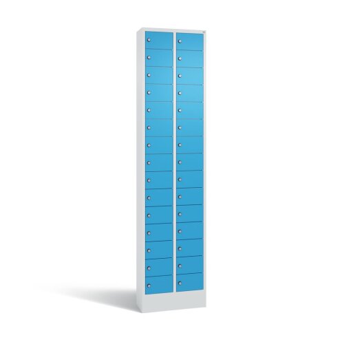 Kleinfachschrank 30 Fächer Korpus RAL 7035 Lichtgrau, Türen RAL 5012 Lichtblau