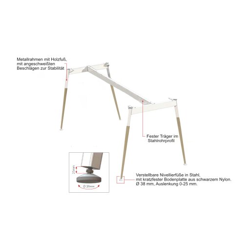 Konferenztisch Serie IDRO Metall-Holzgestell 120 x 120 cm