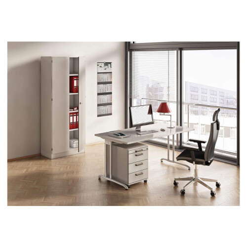 Schreibtisch C-Fuß, 180x80 cm Dekor Nussbaum hell