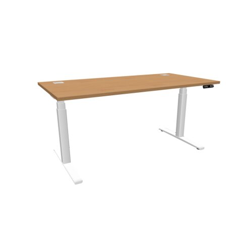 Schreibtisch elektrisch höhenverstellbar Serie E3MT Mass: 180 x 90 cm Dekor Buche Gestell Silber