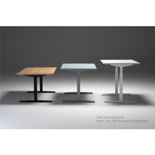 Schreibtisch elektrisch höhenverstellbar Serie E3MT Mass: 180 x 90 cm Dekor Buche Gestell Silber