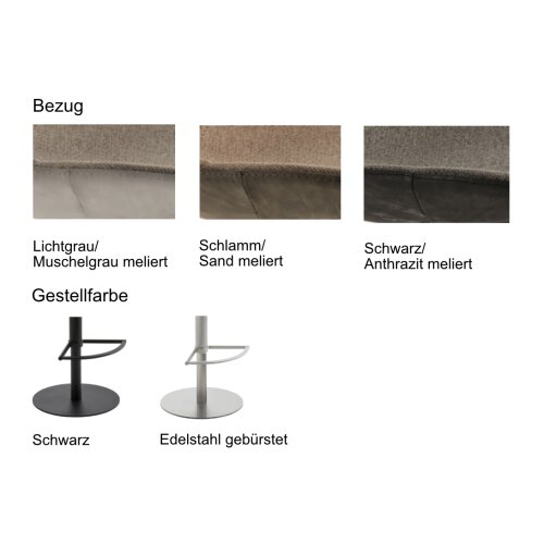 Barhocker verschiedene Ausführungen, Gestellfarbe: Schwarz , Bezug: Lichtgrau / Muschelgrau meliert