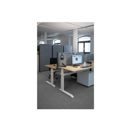 Akustik Tischtrennwand Weiß - Hellgrau mit LED, Länge: 160 cm