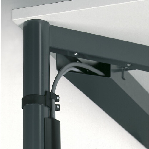 Schreibtisch Freiform 135° links Rundfuss, höhenverstellbar,  Weiss/Silber