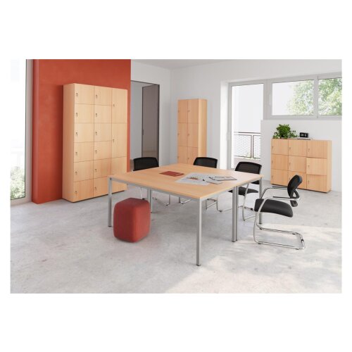 Schliessfachschrank 3 Fächer, 1 Abteil, mit Garderobenhaken, Korpus: Ahorn, Front: Ahorn, Schliessung:  Zylinderschloss