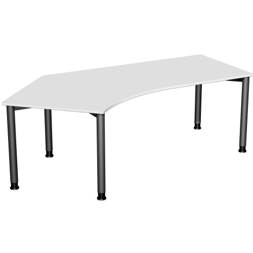 Schreibtisch Freiform 135° links Rundfuss, höhenverstellbar,  Lichtgrau/Anthrazit