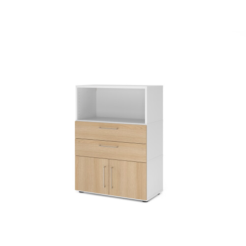 Kombi Aktenschrank Serie Klick, 3 OH, Korpus: Weiss, Front: Eiche, Unterbau: auf Standfuß