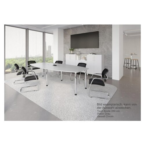 Konferenztisch Bootsform 400 cm mit Rundfüßen, Dekor: Nußbaum Hell, Gestell: Graphit