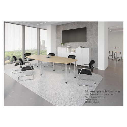 Konferenztisch Bootsform 400 cm mit Rundfüßen, Dekor: Nußbaum Hell, Gestell: Graphit