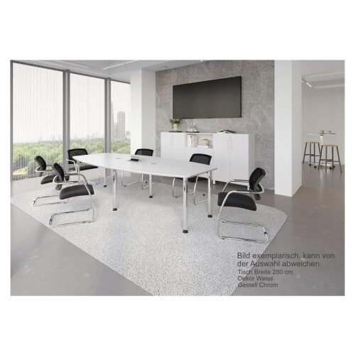 Konferenztisch Bootsform 400 cm mit Rundfüßen, Dekor: Nußbaum Hell, Gestell: Graphit