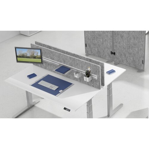 Akustik Tischtrennwand in versch. Längen mit Orga Schiene