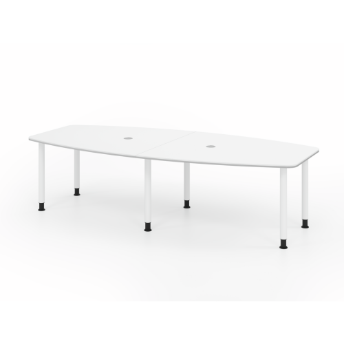 Konferenztisch Bootsform 280 cm mit Rundfüßen, Dekor: Weiss, Gestell: Weiss