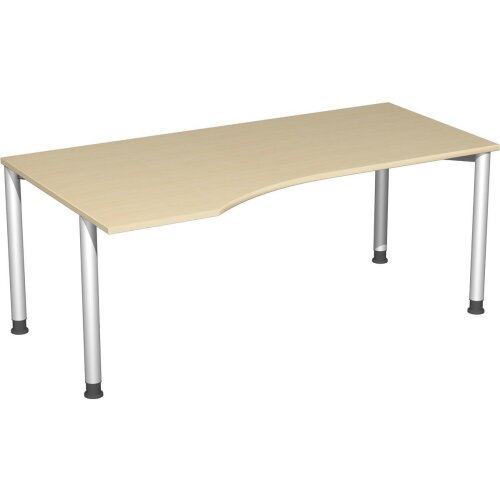 Schreibtisch PC-Form links  Rundfuss, höhenverstellbar, 180 cm breit Buche Dunkel/Silber