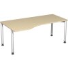 Schreibtisch PC-Form links  Rundfuss, höhenverstellbar, 180 cm breit Buche Dunkel/Silber