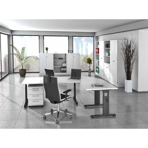 Schreibtisch höhenverstellbar 80x80 cm Buche/Silber