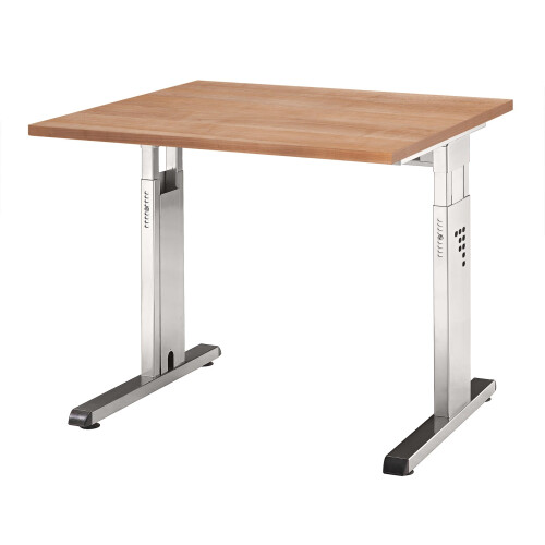 Schreibtisch höhenverstellbar 80x80 cm Nussbaum hell/Silber