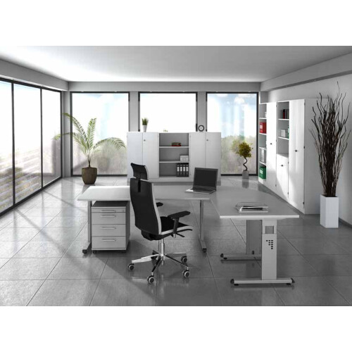 Schreibtisch höhenverstellbar 80x80 cm Nussbaum hell/Silber