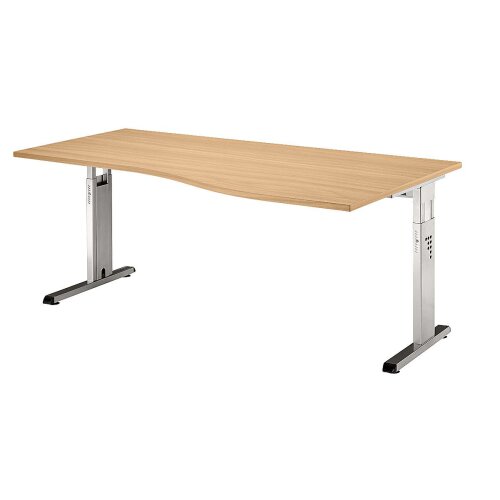 Schreibtisch, Freiform höhenverstellbar 180x100/80 cm Ahorn/Silber