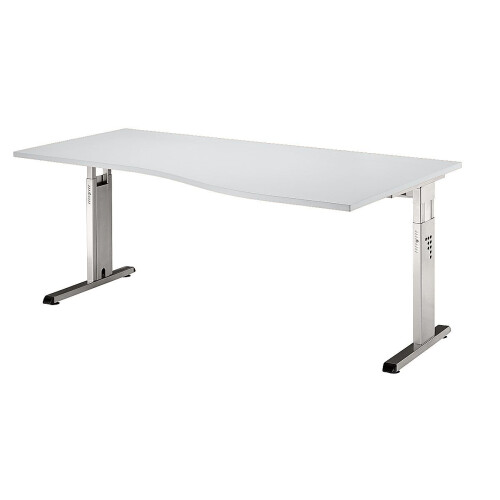 Schreibtisch, Freiform höhenverstellbar 180x100/80 cm Nussbaum hell/Silber