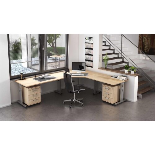 Schreibtisch höhenverstellbar 180x80 cm Buche/Silber