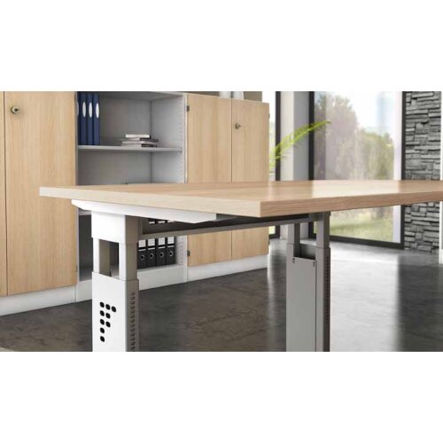Schreibtisch höhenverstellbar 180x80 cm Buche/Silber