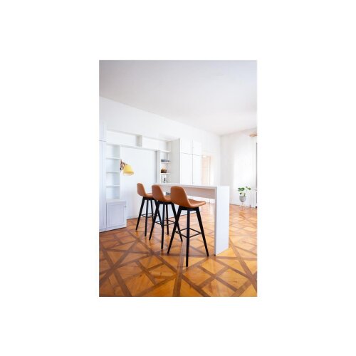 Barhocker Highline mit Holzgesztell Eiche Natur Bezug V32 Leder Grau