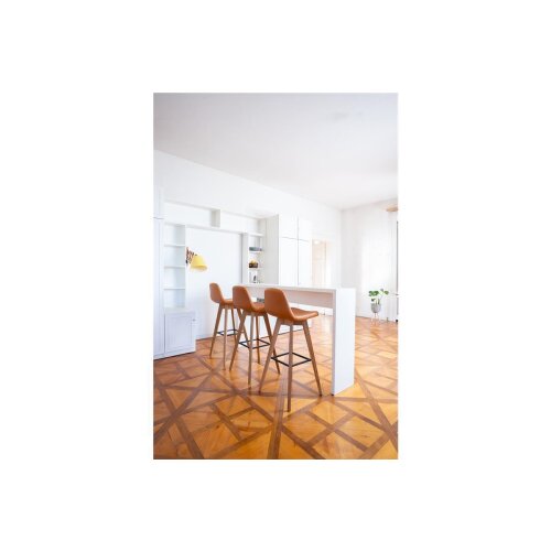 Barhocker Highline mit Holzgesztell Eiche Natur Bezug V43 Leder Ziegelrot