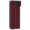 Stahl Schliessfachschrank Select 10 Fächer 300mm Abteilbreite Korpus Anthrazitgrau RAL 7016 Türen Weinrot RAL 3005