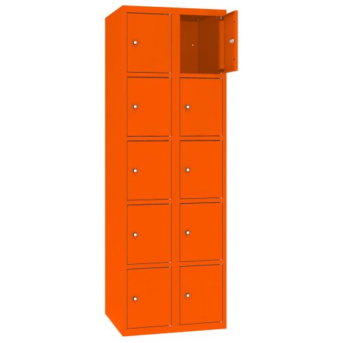 Stahl Schliessfachschrank Select 10 Fächer 300mm Abteilbreite Korpus Reinorange RAL 2004 Türen Reinorange RAL 2004