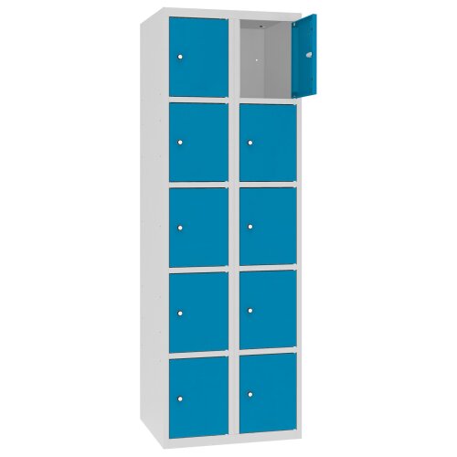 Stahl Schliessfachschrank Select 10 Fächer 400mm Abteilbreite Korpus Lichtgrau RAL 7035 Türen Lichtblau RAL 5012