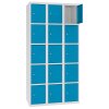 Stahl Schliessfachschrank Select 15 Fächer 300mm Abteilbreite Korpus Lichtgrau RAL 7035 Türen Lichtblau RAL 5012