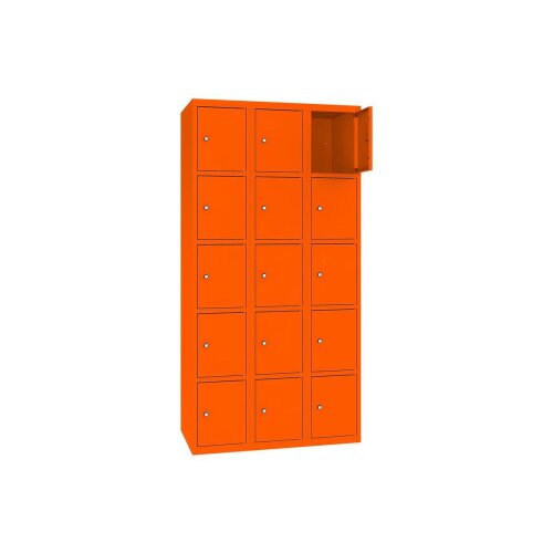Stahl Schliessfachschrank Select 15 Fächer 300mm Abteilbreite Korpus Reinorange RAL 2004 Türen Reinorange RAL 2004