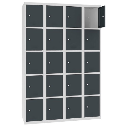 Stahl Schliessfachschrank Select 20 Fächer 300mm Abteilbreite Korpus Lichtgrau RAL 7035 Türen Anthrazitgrau RAL 7016