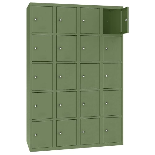 Stahl Schliessfachschrank Select 20 Fächer 300mm Abteilbreite Korpus Resedagrün RAL 6011 Türen Resedagrün RAL 6011