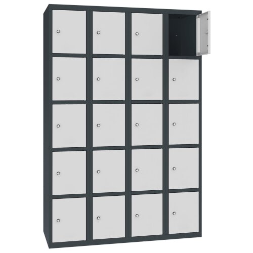Stahl Schliessfachschrank Select 20 Fächer 300mm Abteilbreite Korpus Anthrazitgrau RAL 7016 Türen Lichtgrau RAL 7035