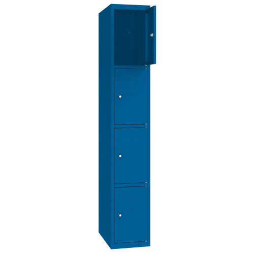 Stahl Schliessfachschrank Select 4 Fächer 400mm Abteilbreite Korpus Enzianblau RAL 5010 Türen Enzianblau RAL 5010