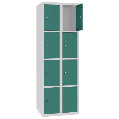 Stahl Schliessfachschrank Select 8 Fächer 300mm Abteilbreite Korpus Lichtgrau RAL 7035 Türen Mint RAL6033