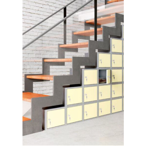 Stahl Schliessfachschrank Select 8 Fächer 300mm Abteilbreite Korpus Lichtgrau RAL 7035 Türen Mint RAL6033