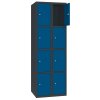 Stahl Schliessfachschrank Select 8 Fächer 300mm Abteilbreite Korpus Anthrazitgrau RAL 7016 Türen Enzianblau RAL 5010