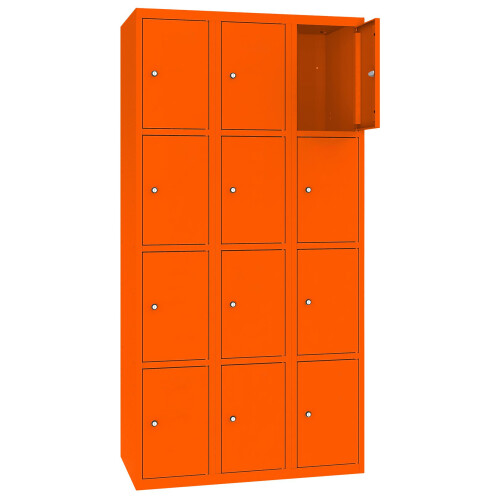 Stahl Schliessfachschrank Select 12 Fächer 300mm Abteilbreite Korpus Reinorange RAL 2004 Türen Reinorange RAL 2004