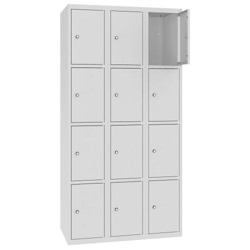 Stahl Schliessfachschrank Select 12 Fächer 300mm Abteilbreite Korpus Lichtgrau RAL 7035 Türen Lichtgrau RAL 7035
