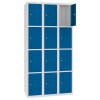 Stahl Schliessfachschrank Select 12 Fächer 300mm Abteilbreite Korpus Lichtgrau RAL 7035 Türen Enzianblau RAL 5010