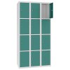 Stahl Schliessfachschrank Select 12 Fächer 300mm Abteilbreite Korpus Lichtgrau RAL 7035 Türen Mint RAL6033