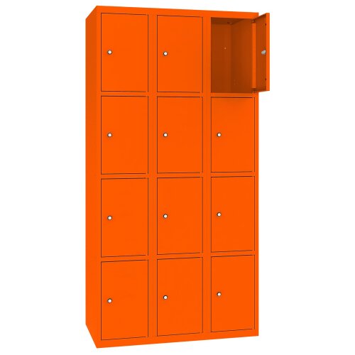 Stahl Schliessfachschrank Select 12 Fächer 300mm Abteilbreite Korpus Reinorange RAL 2004 Türen Reinorange RAL 2004