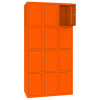 Stahl Schliessfachschrank Select 12 Fächer 300mm Abteilbreite Korpus Reinorange RAL 2004 Türen Reinorange RAL 2004